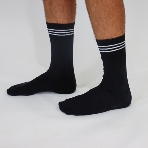 Secondary Schools Formal Black Crew Socks - White Stripes