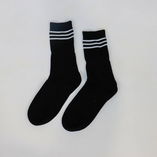 Secondary Schools Formal Black Crew Socks - White Stripes
